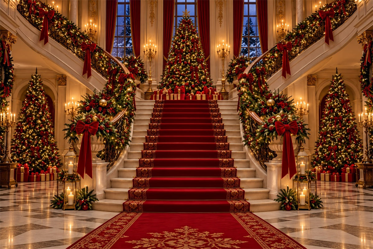 Living Room Christmas Backdrop Imperial Festive Staircase Hall Christmas Wall Backdrop ZTT610-28