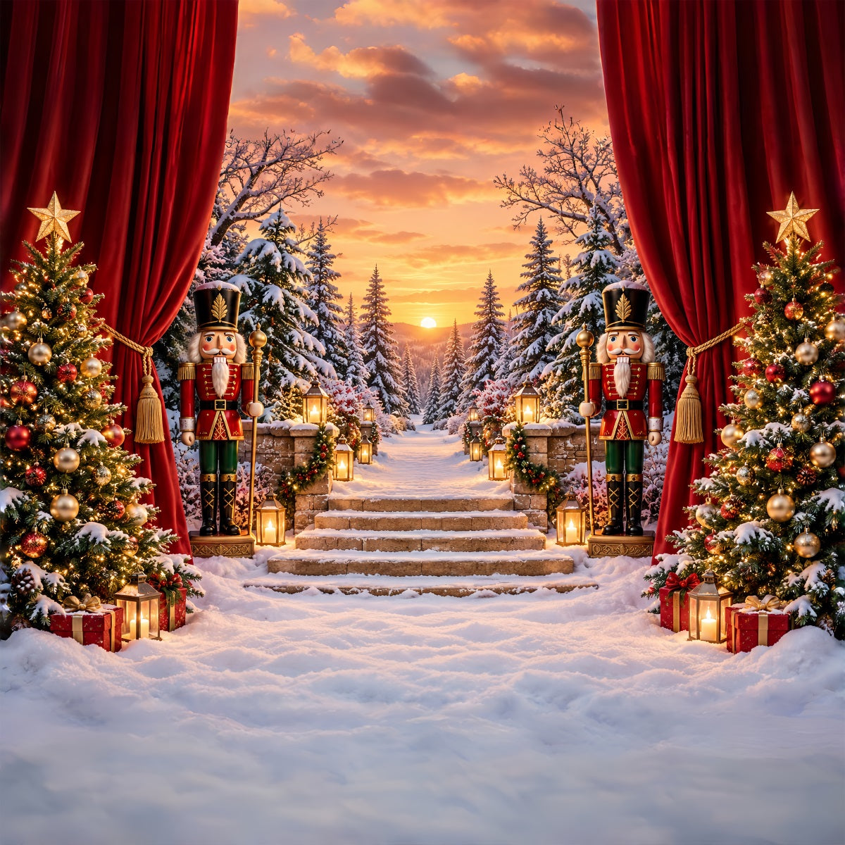 Christmas Theme Backdrop Snowy Forest Gateway Stage Nutcracker Backdrops ZTT610-29