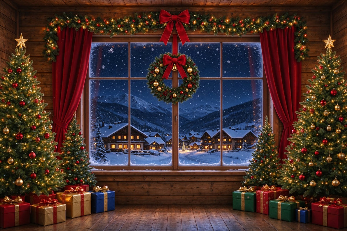 Santa Backdrop Snowy Village Window Retreat Christmas Backdrops ZTT610-3