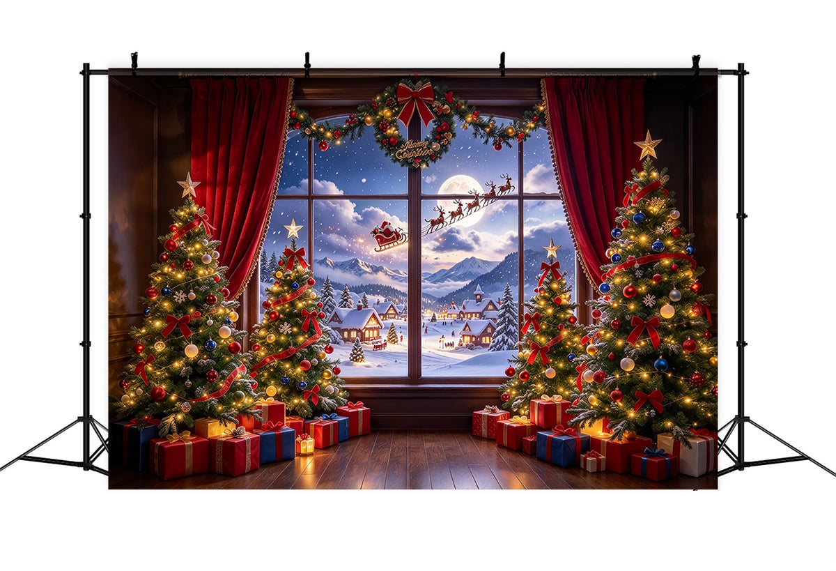 Santa Backdrop Window View Sleigh Snow Christmas Backdrops ZTT610-33