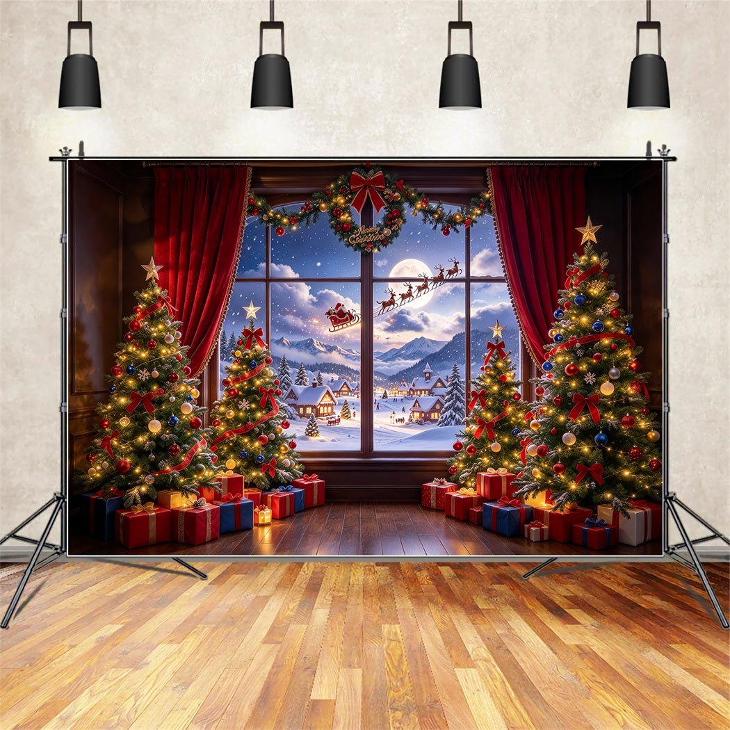 Santa Backdrop Window View Sleigh Snow Christmas Backdrops ZTT610-33