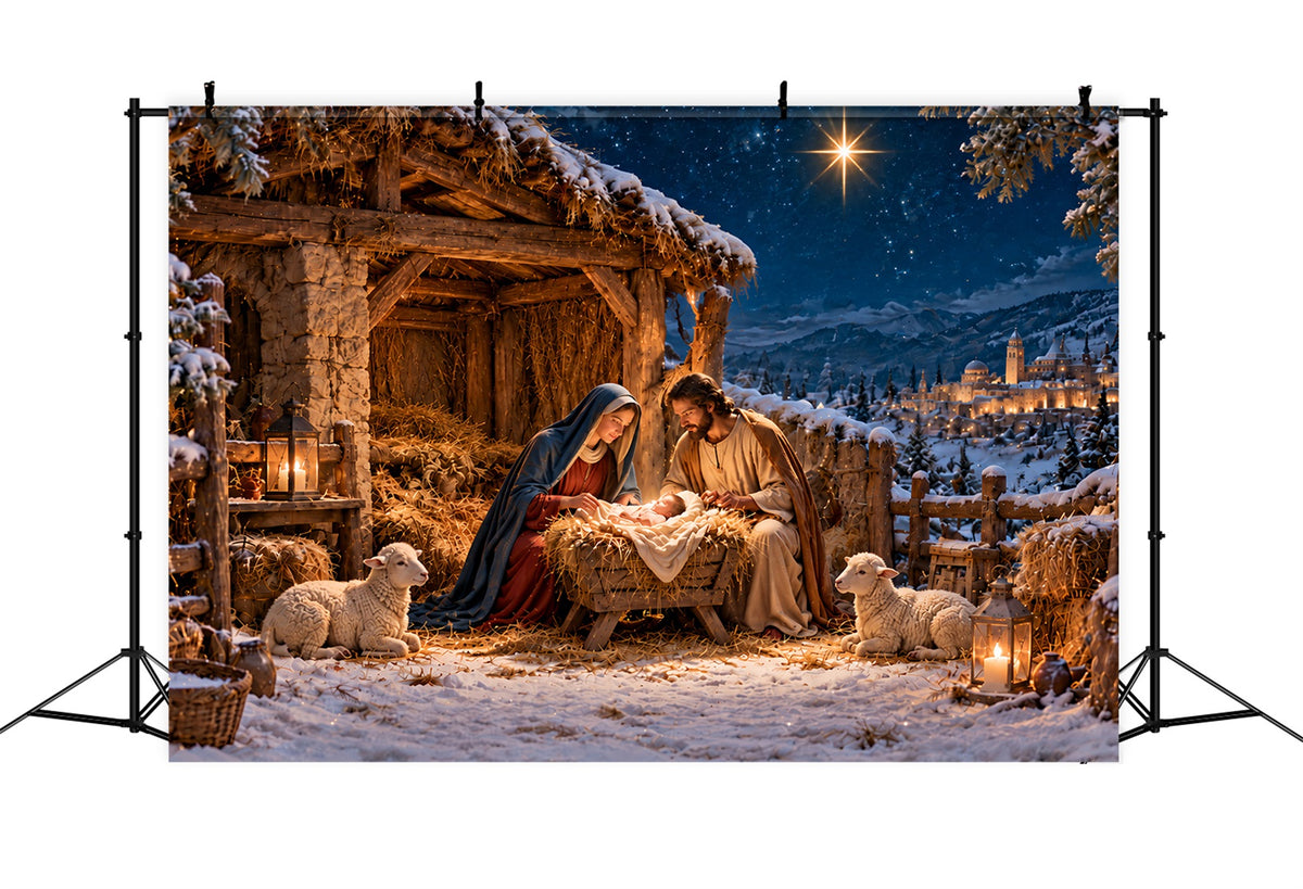 Nativity Scene Backdrop Bethlehem Star Manger Stable Christmas Photo Backdrops ZTT610-34