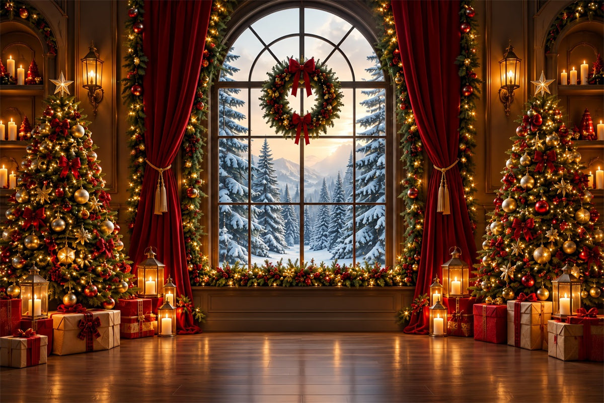Christmas Backdrops Grand Window Snowy Forest Christmas Backdrop for Photos ZTT610-35