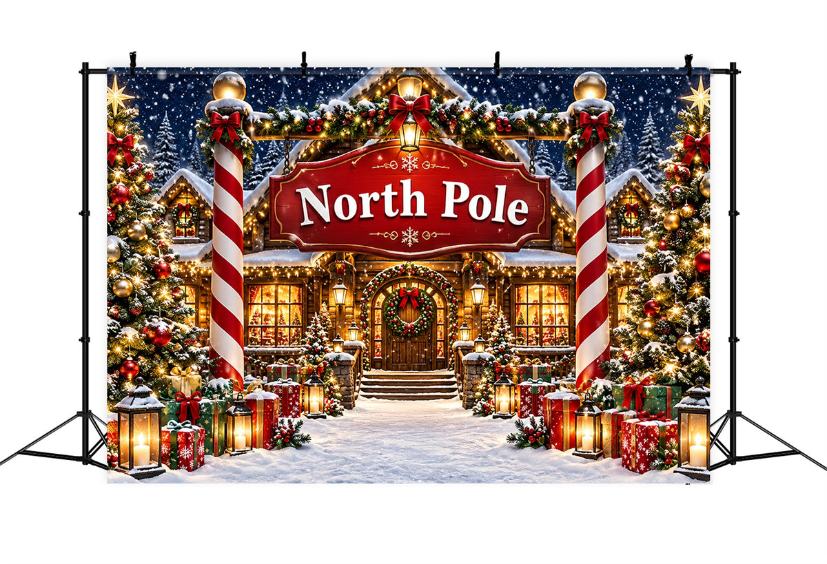 North Pole Photo Backdrop Snowy Cozy House Entrance Professional Christmas Backdrop ZTT610-36