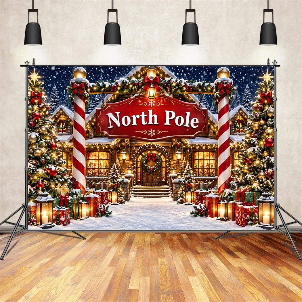 North Pole Photo Backdrop Snowy Cozy House Entrance Professional Christmas Backdrop ZTT610-36