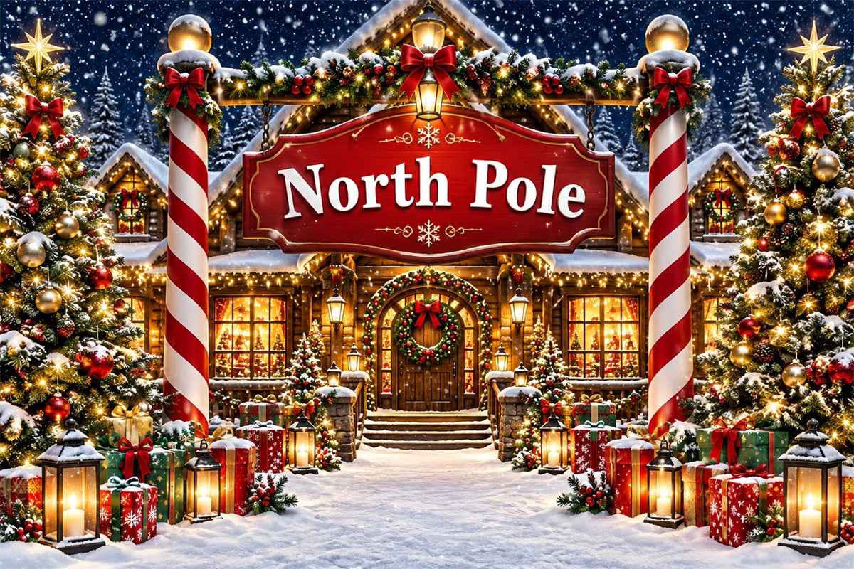 North Pole Photo Backdrop Snowy Cozy House Entrance Professional Christmas Backdrop ZTT610-36