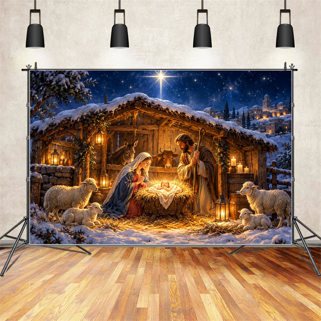 Nativity Scene Backdrop Starry Bethlehem Manger Stable Christmas Photo Backdrops ZTT610-4