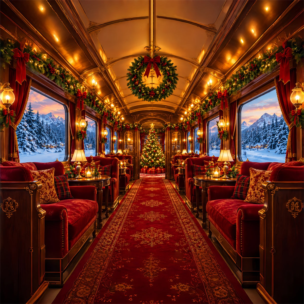 Christmas Backdrops for Photography Festive Luxury Train Interior Christmas Photography Backdrop ZTT610-41