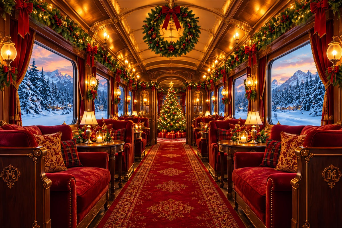 Christmas Backdrops for Photography Festive Luxury Train Interior Christmas Photography Backdrop ZTT610-41