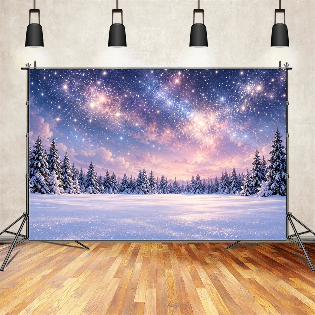Christmas Tree Backdrops Starlit Snowy Forest Sky Xmas Backdrop ZTT610-42