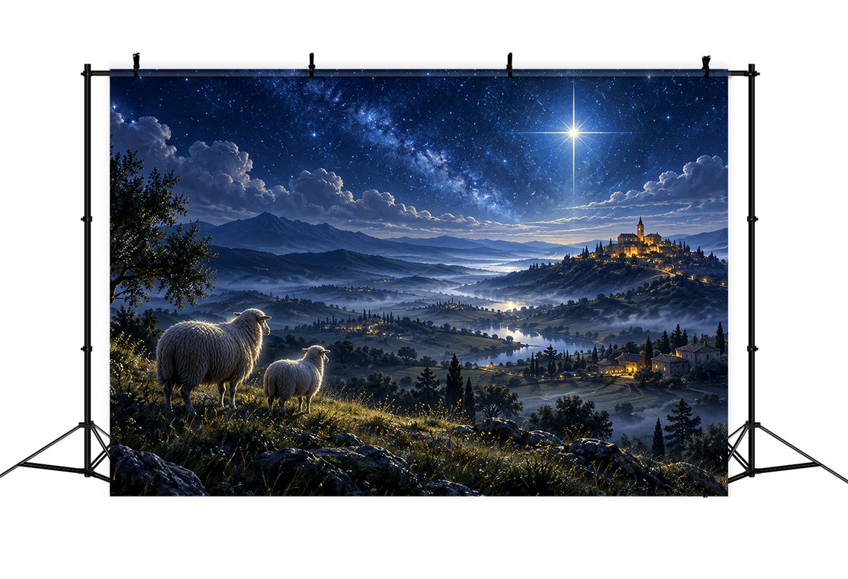 Nativity Scene Backdrop Starry Bethlehem Hillside Sheep Christmas Backdrop Photography ZTT610-45
