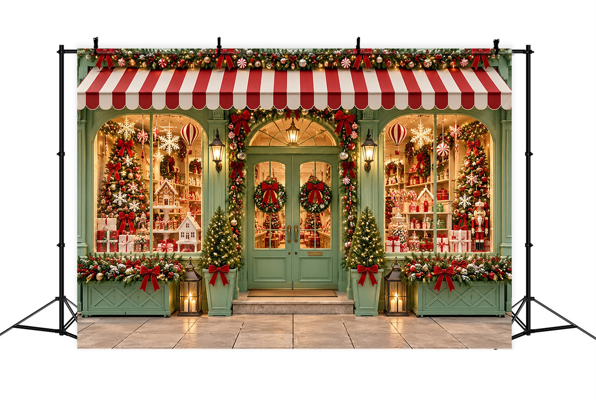 Christmas Candy Cane Backdrop Mint Green Gift Storefront Merry Christmas Backdrop ZTT610-50