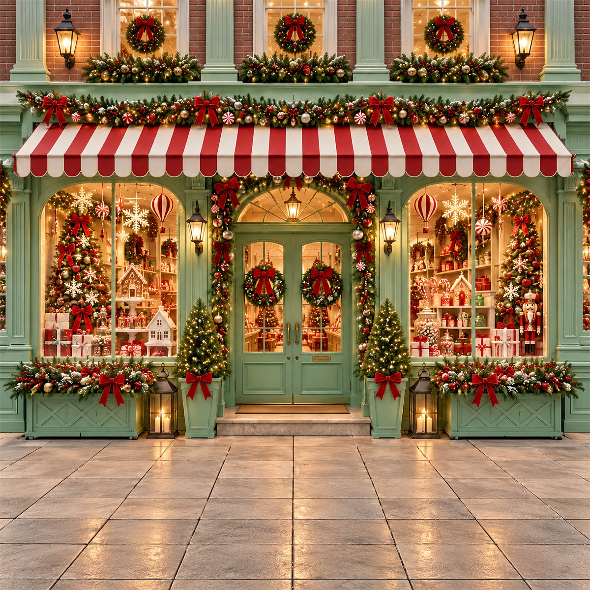Christmas Candy Cane Backdrop Mint Green Gift Storefront Merry Christmas Backdrop ZTT610-50