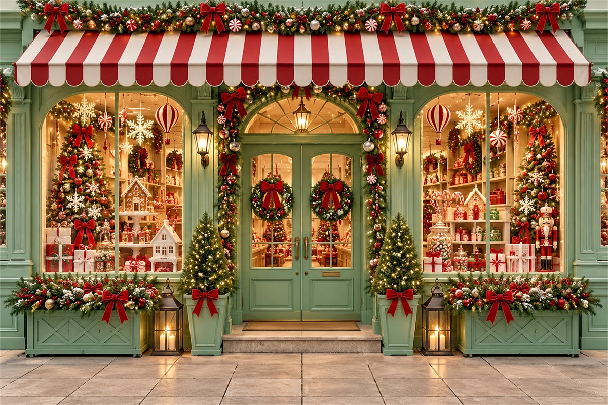 Christmas Candy Cane Backdrop Mint Green Gift Storefront Merry Christmas Backdrop ZTT610-50