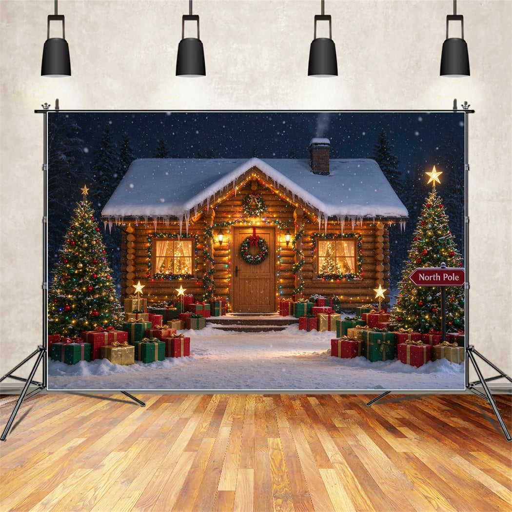 North Pole Photo Backdrop Winter Snow Rustic Cabin Professional Christmas Backdrop ZTT610-6