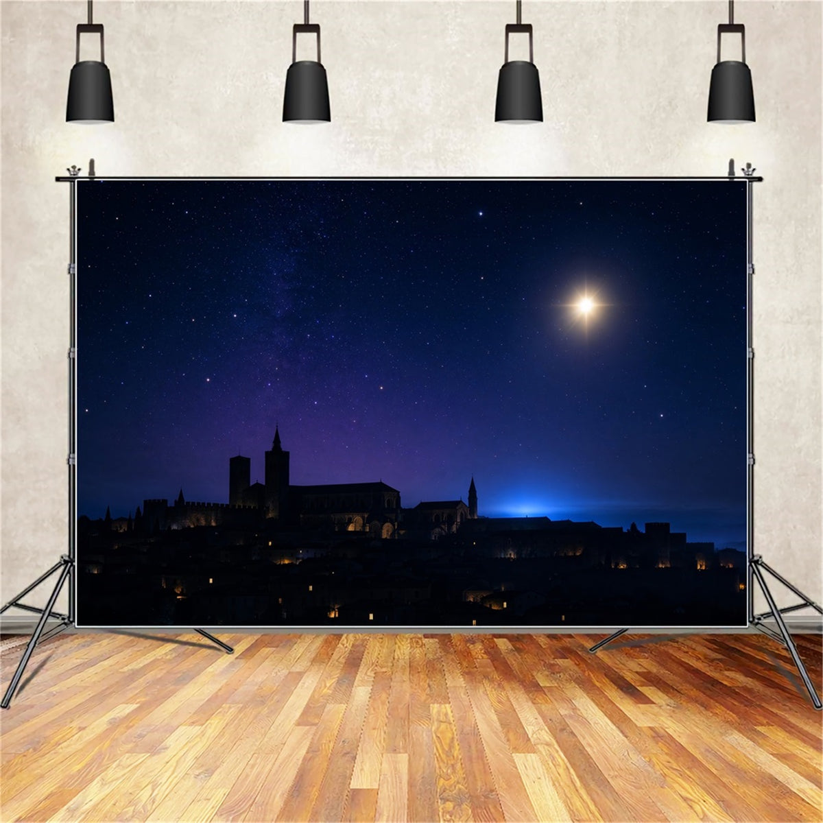 Nativity Scene Backdrop Starry Bethlehem Village Skyline Christmas Photo Backdrop Ideas ZTT610-8