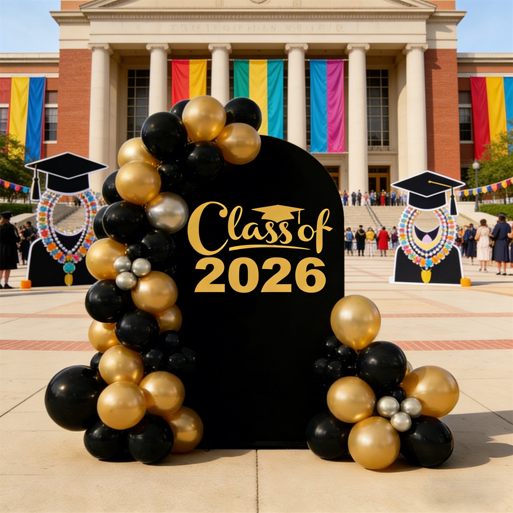 You Did It Graduation Arch Backdrop Black Gold Bold Cap Accent Congrat