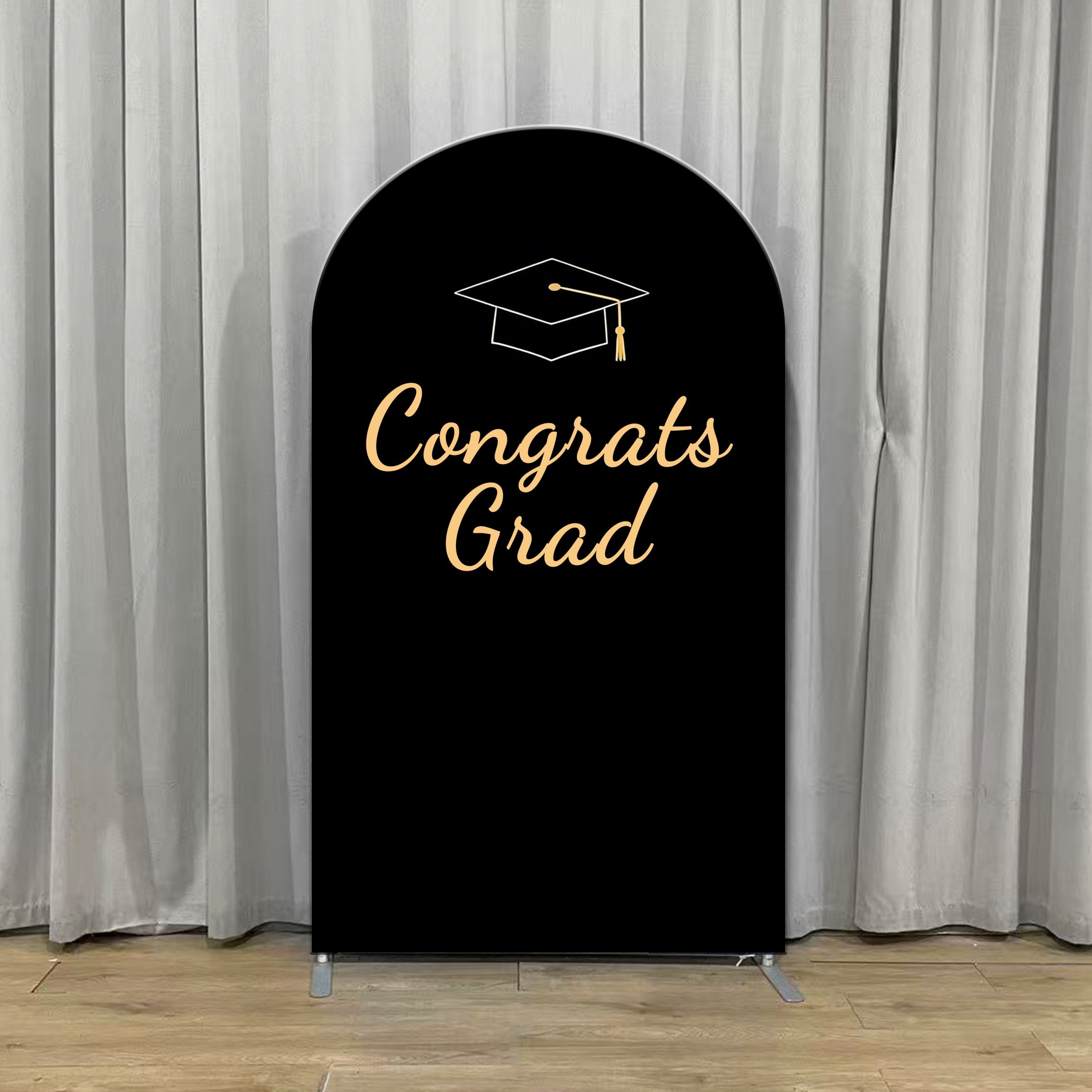 Black Gold Graduation Arch Backdrop Black Gold Minimalist Grad Luxury Graduation Arch Backdrop ZTT64-11