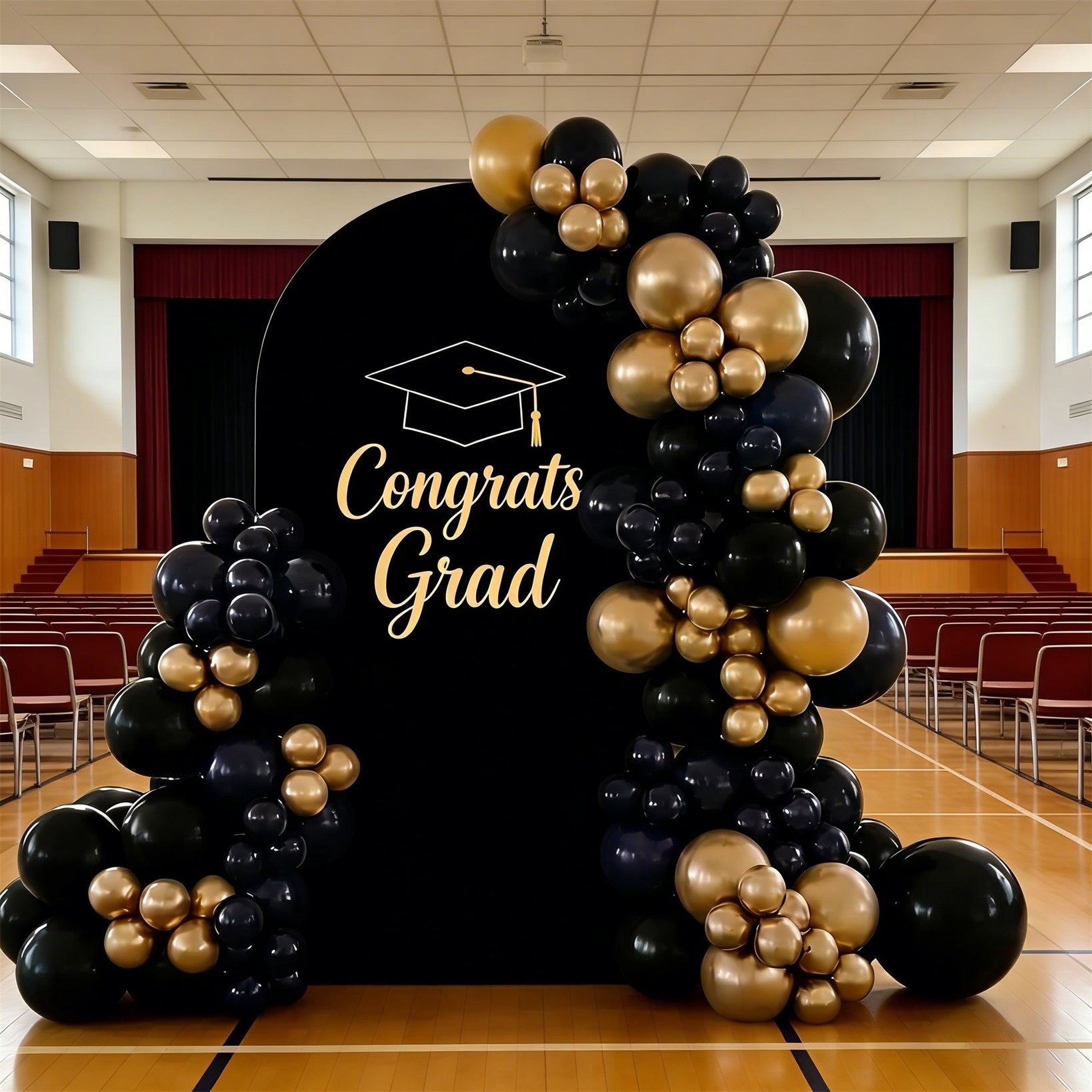Black Gold Graduation Arch Backdrop Black Gold Minimalist Grad Luxury Graduation Arch Backdrop ZTT64-11