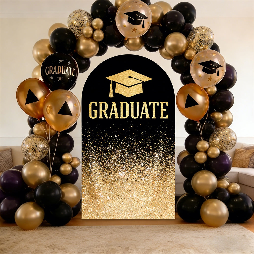 Fabric Graduation Arch Backdrop Black Gold Glitter Accent Premium Fabr
