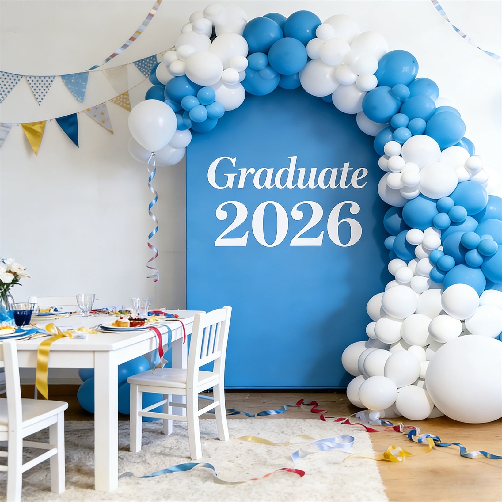 High School Graduation Arch Backdrop Blue White Bold Graduate Accent Senior Arch Backdrop ZTT64-18