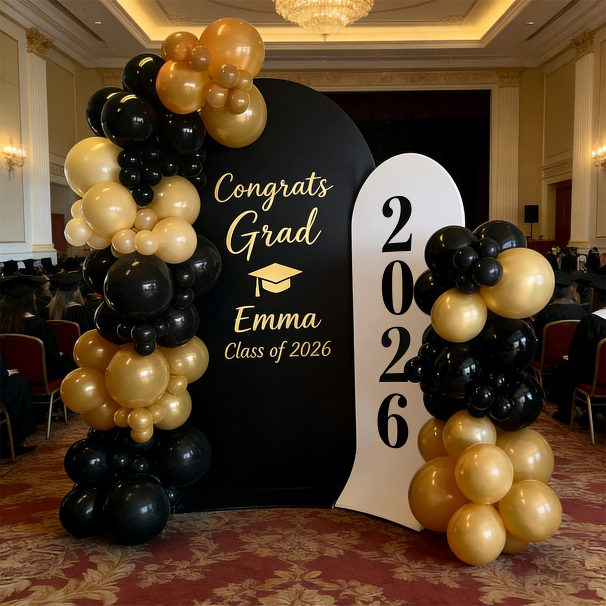 Graduation Arch Backdrop Black White 2026 Accent Personalized Graduati