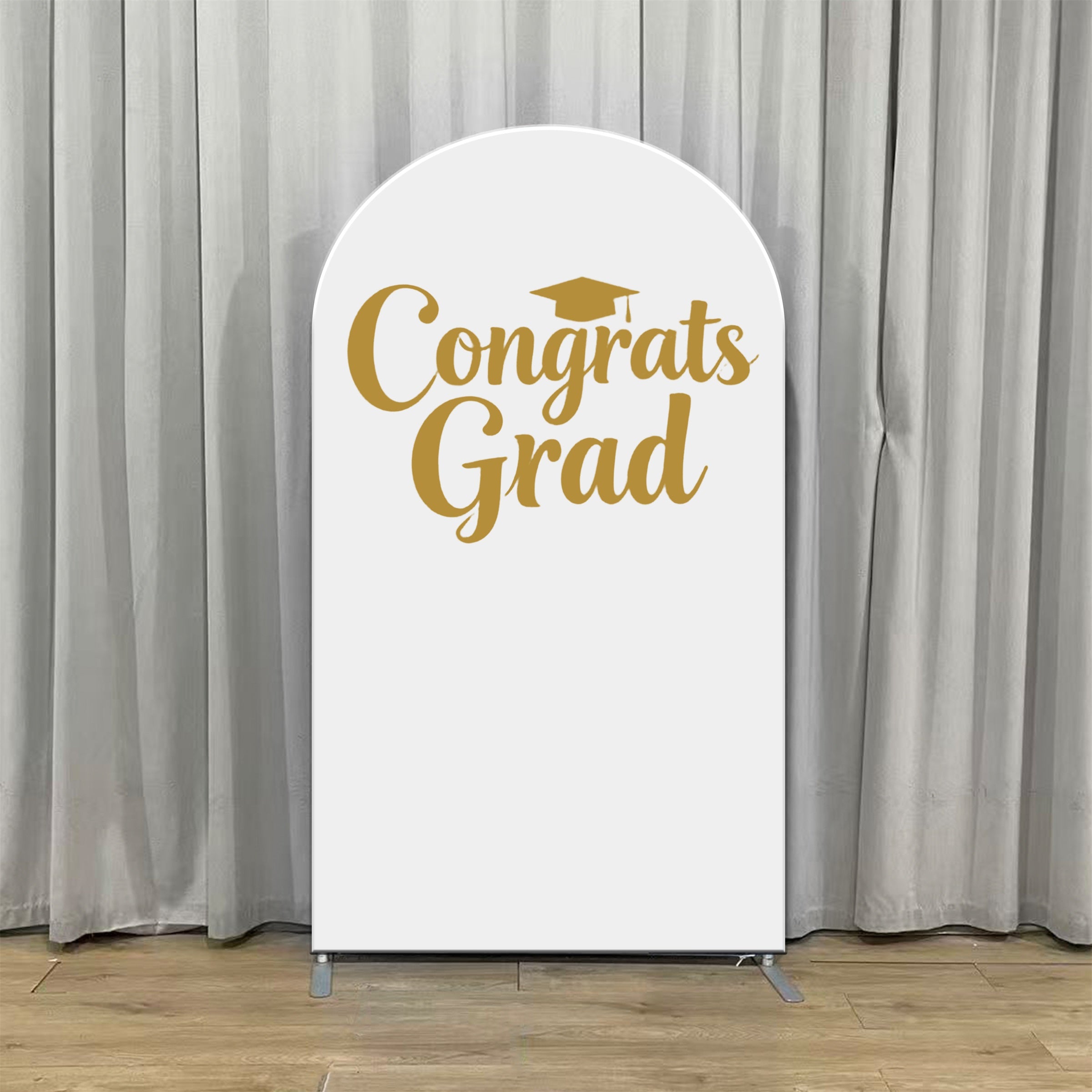 Graduation Arch Backdrop For Party White Gold Cap Grad Script Graduation Party Arch Backdrop ZTT64-20