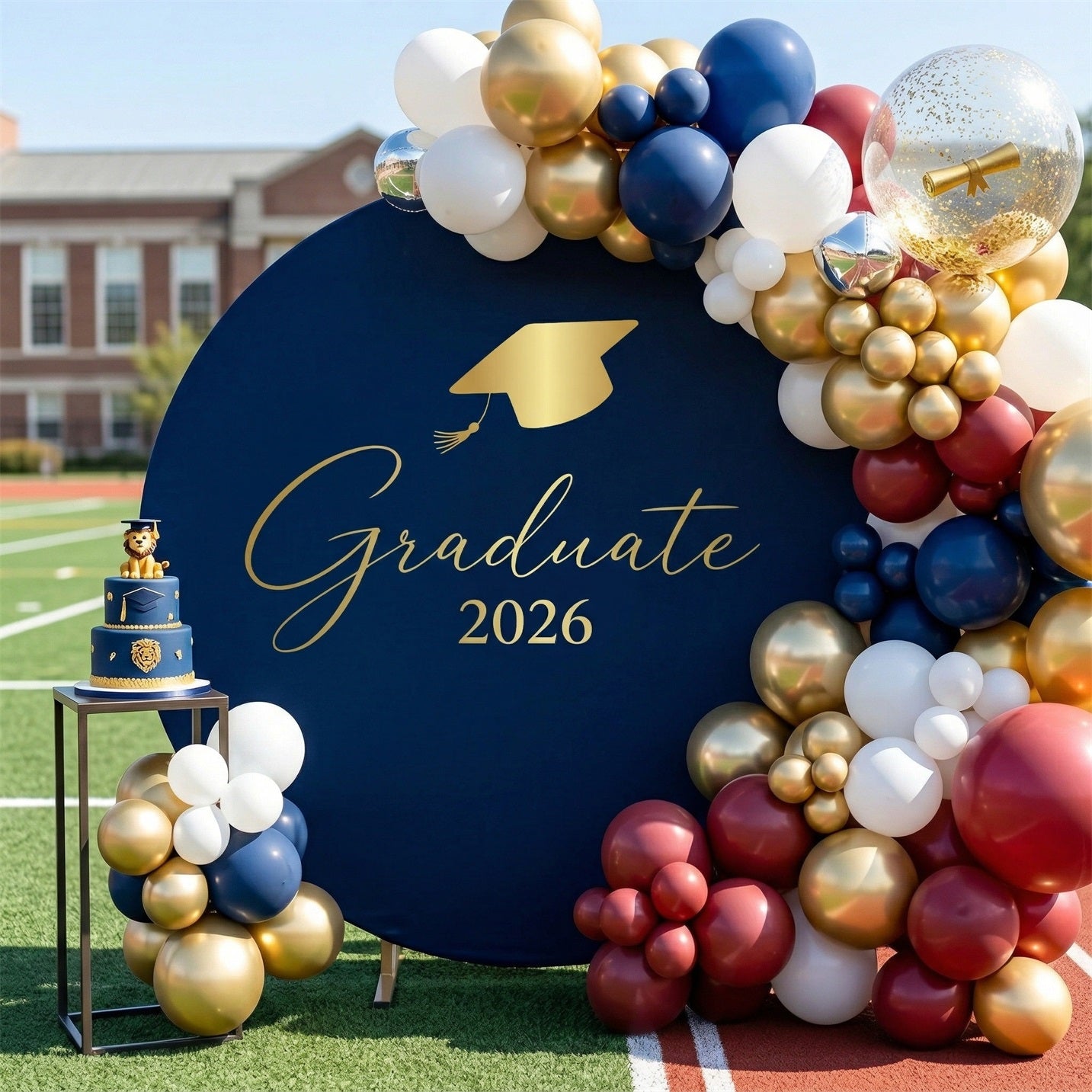 Round Shape Graduation Background Personalized Graduation Round Backdrop Navy Gold Graduate Custom Gradu