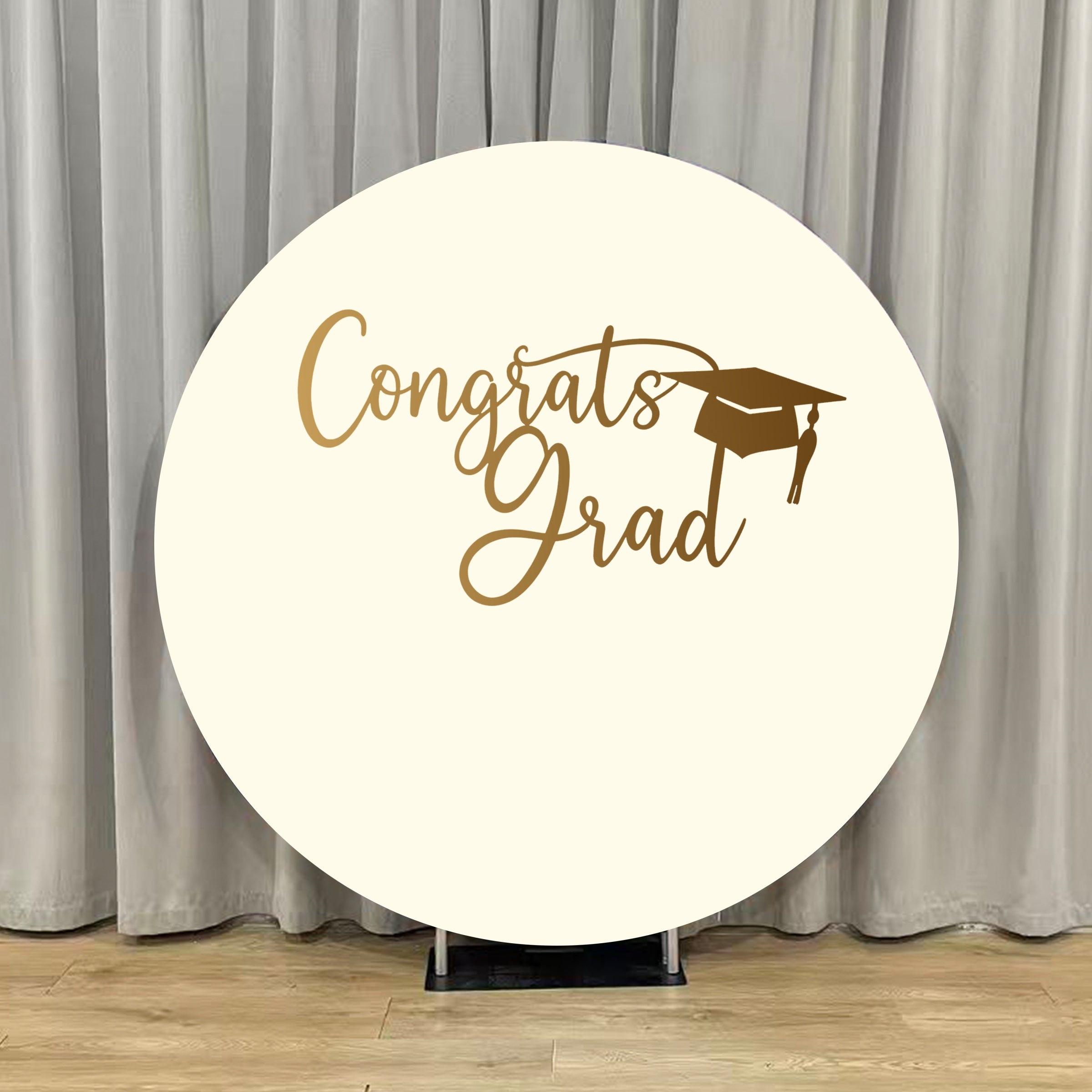 Custom Graduation Round Backdrop Cream Gold Congrats Grad Personalized Graduation Round Backdrop ZTT64-27