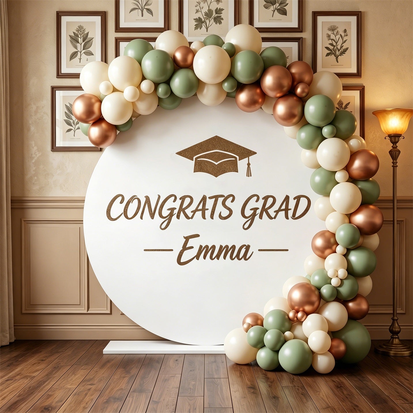 Graduation Round Backdrop With Name Light Gray Custom Emma Grad Personalized Graduation Round Cover ZTT64-29