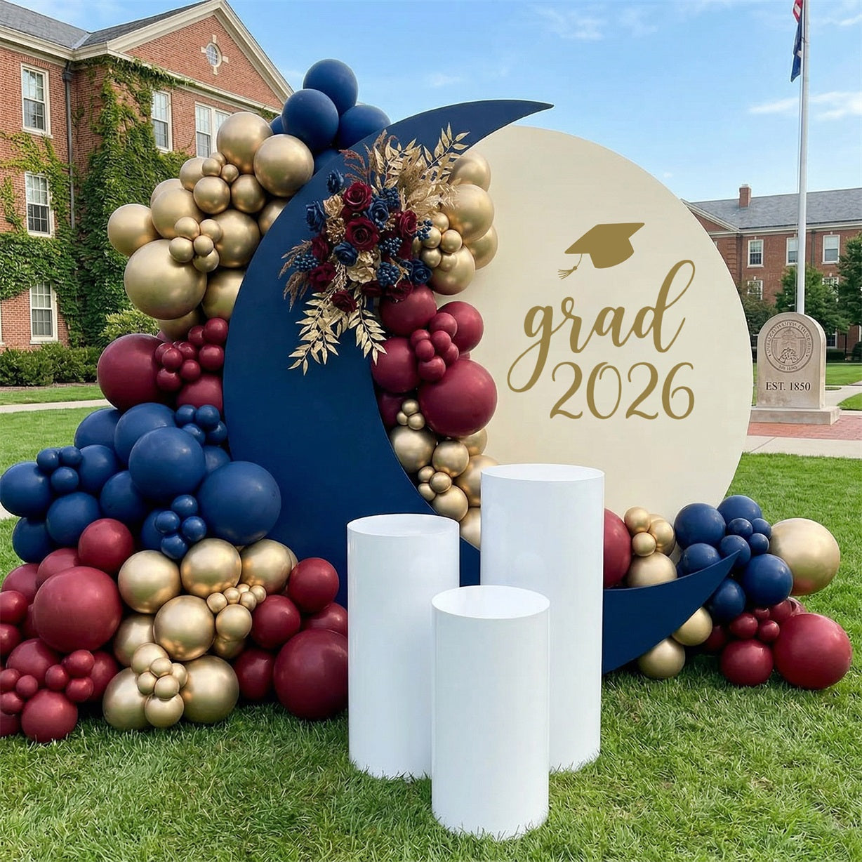 Congrats Grad Round Backdrop Beige Gold Grad 2026 Graduation Round Party Backdrop ZTT64-33