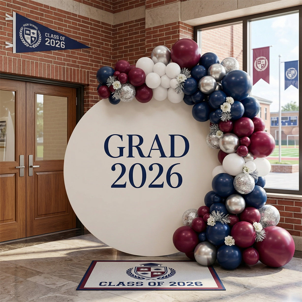 Black And Gold Graduation Round Backdrop Cream Navy Bold Grad Elegant
