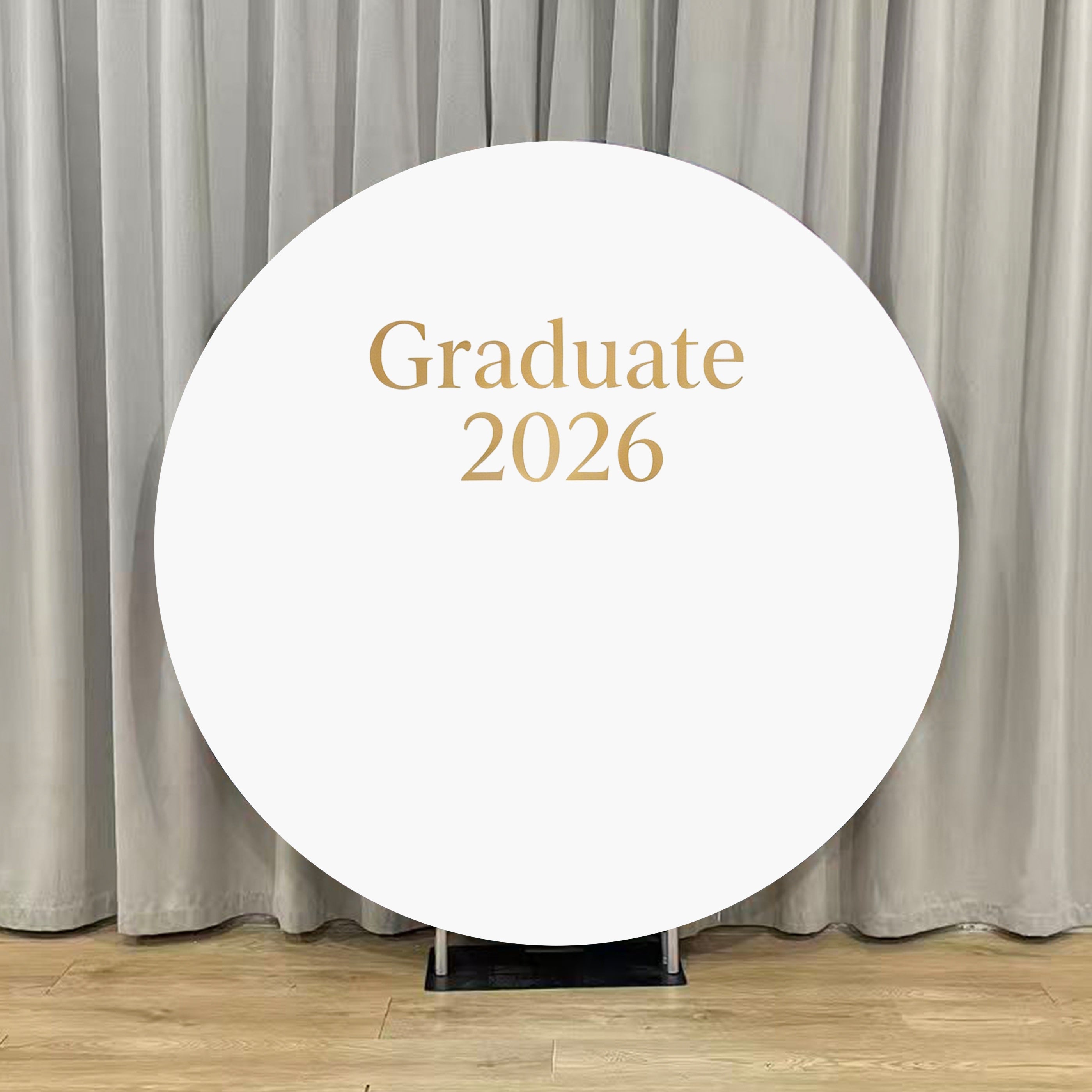Round Graduation Backdrop Kit White Gold Graduate 2026 Graduation Round Backdrop Stand Cover ZTT64-41