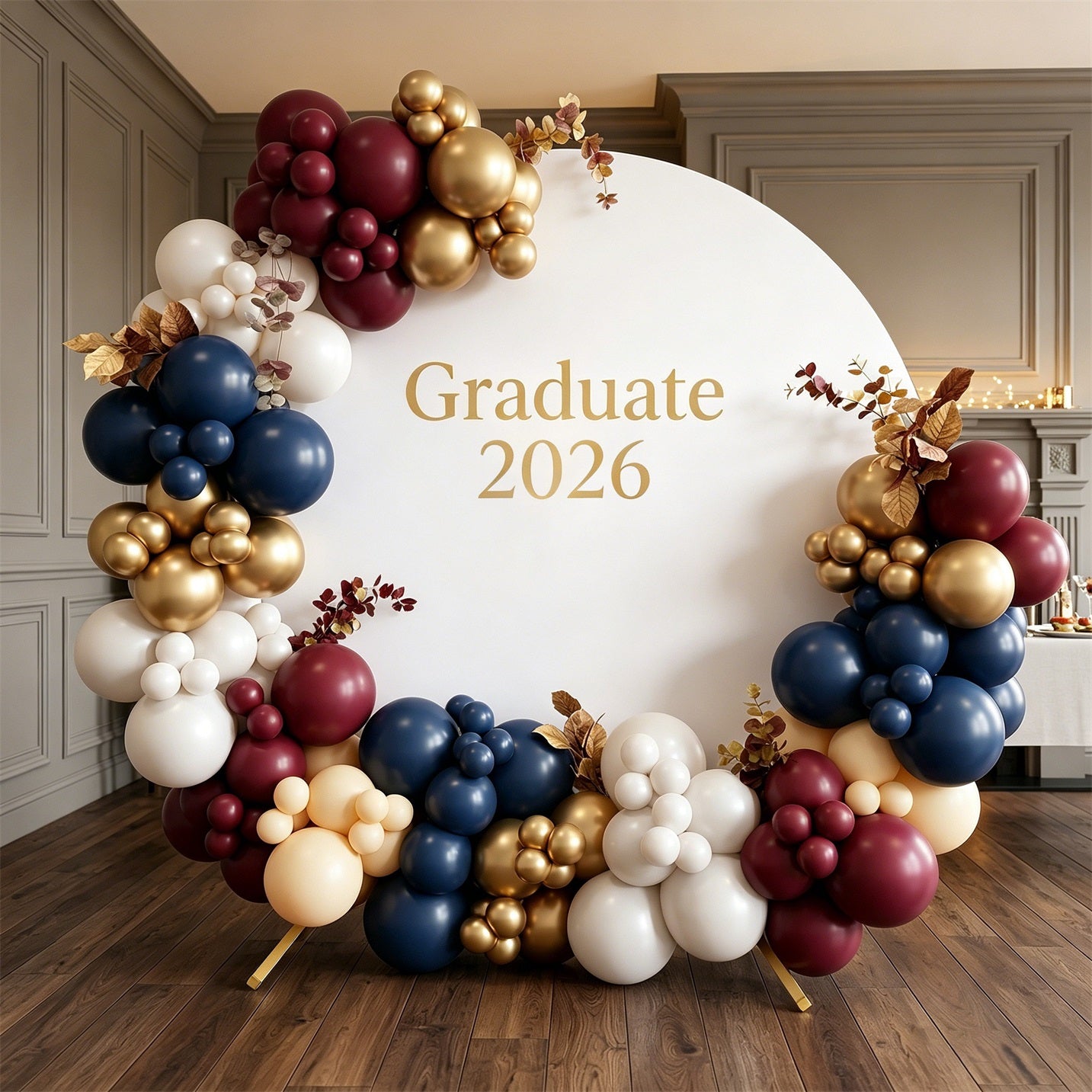 Round Graduation Backdrop Kit White Gold Graduate 2026 Graduation Round Backdrop Stand Cover ZTT64-41