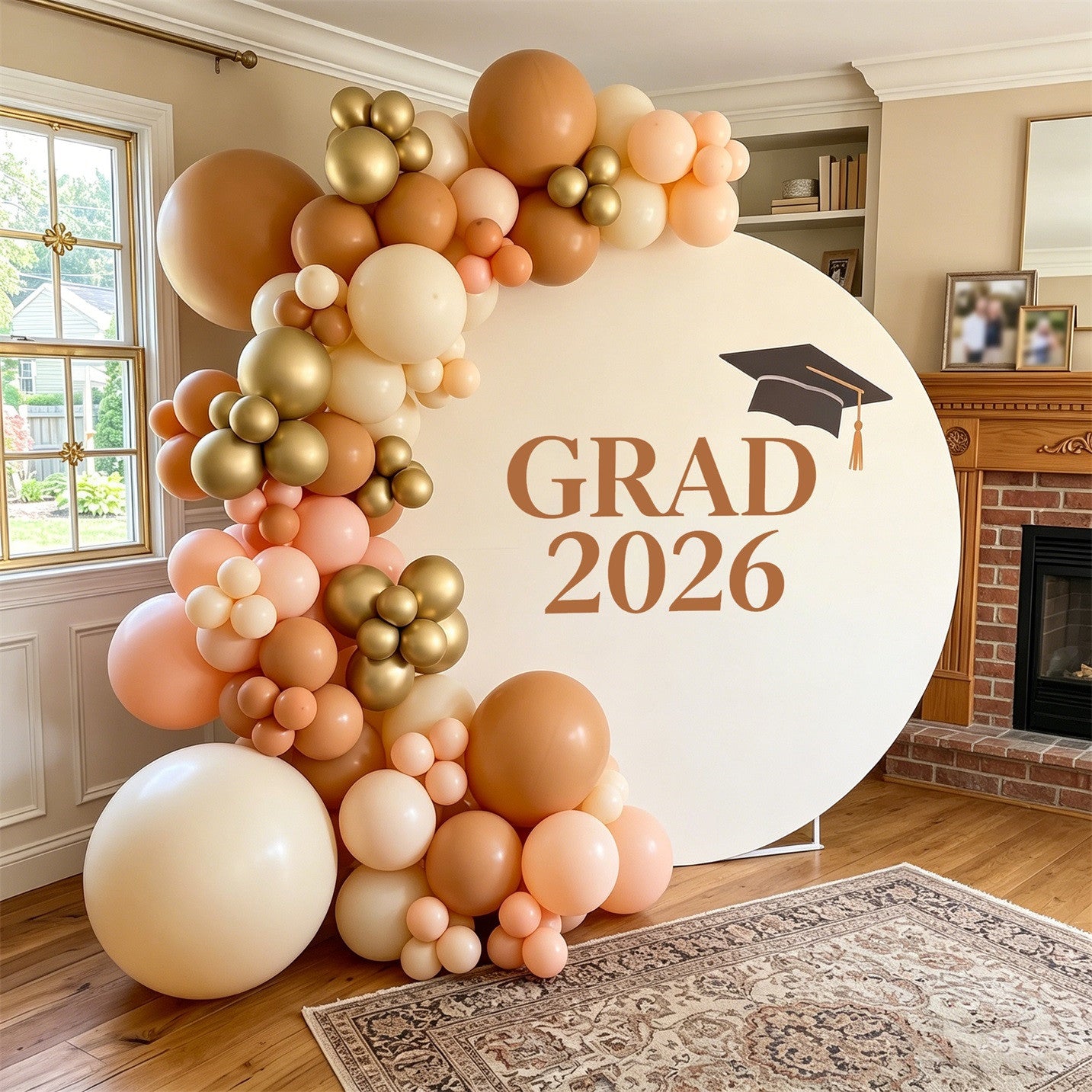 Graduation Round Backdrop For Photos Cream Terracotta Grad Cap Graduation Photography Round Backdrop ZTT64-42