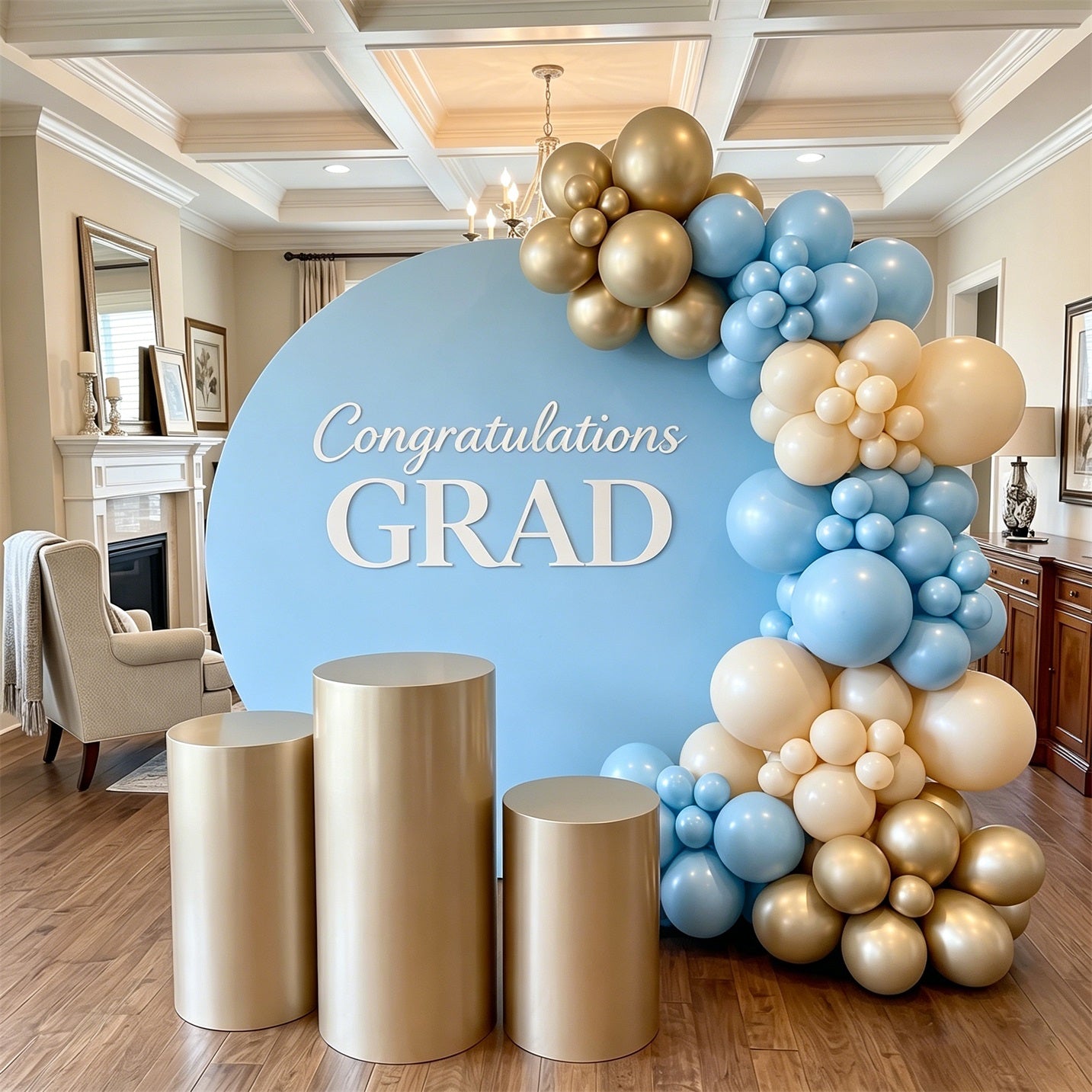 Pink Graduation Round Backdrop Light Blue White Congrats Grad Blue Gra