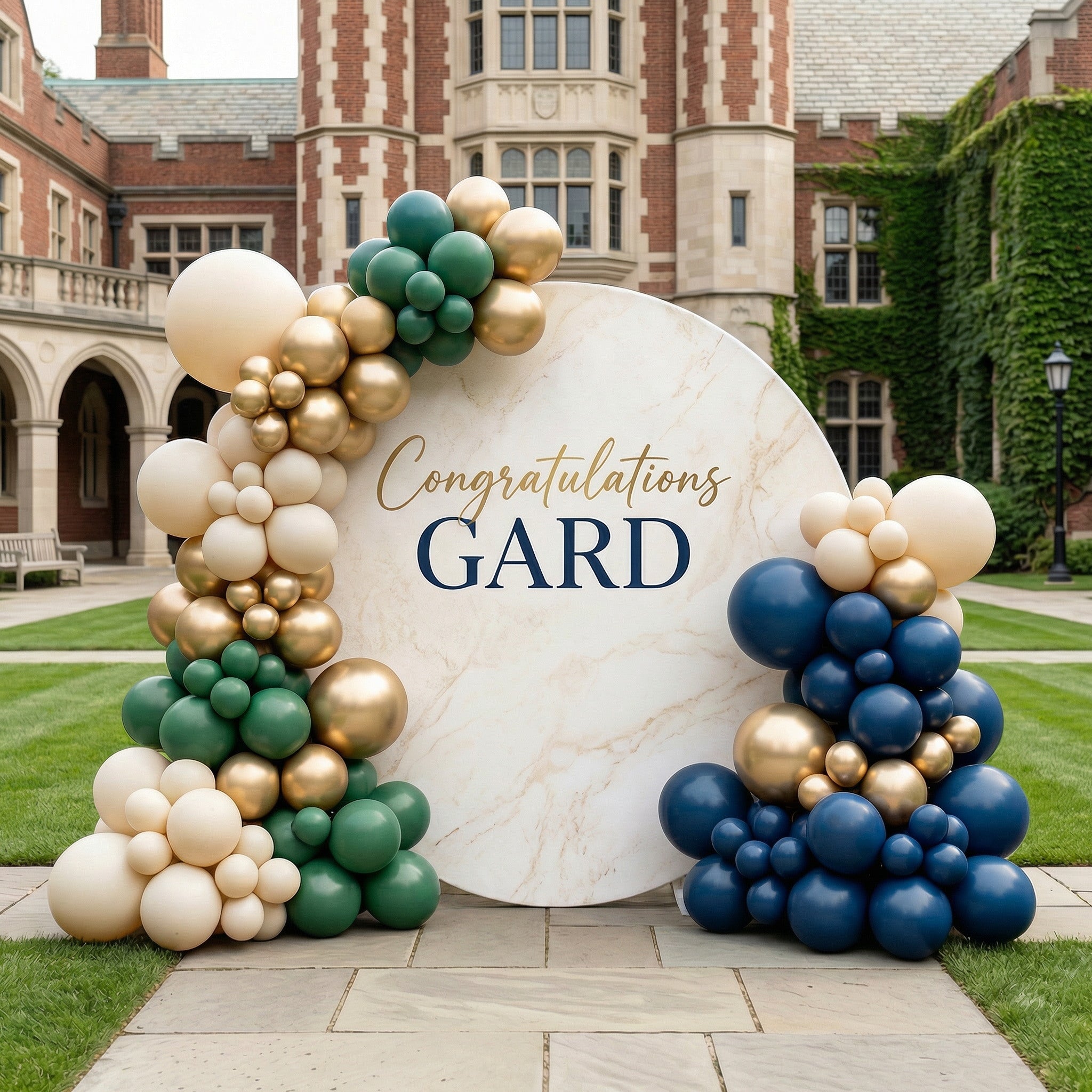 Graduation Party Round Backdrop Cover Marble Gold Navy Congrats Grad G