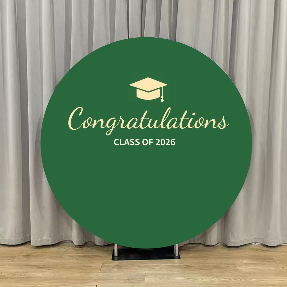 Graduation Round Backdrop Green Gold Congrats Class Personalized Gradu