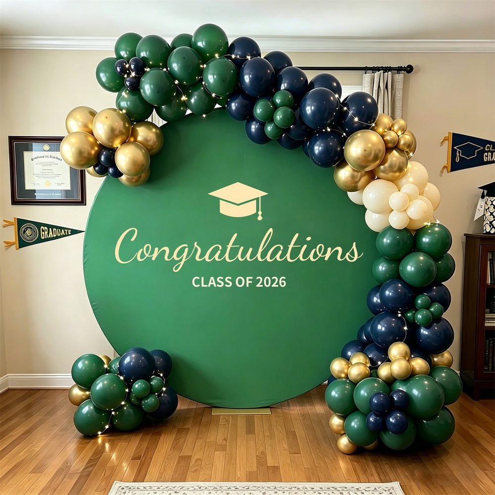 Graduation Round Backdrop Green Gold Congrats Class Personalized Gradu