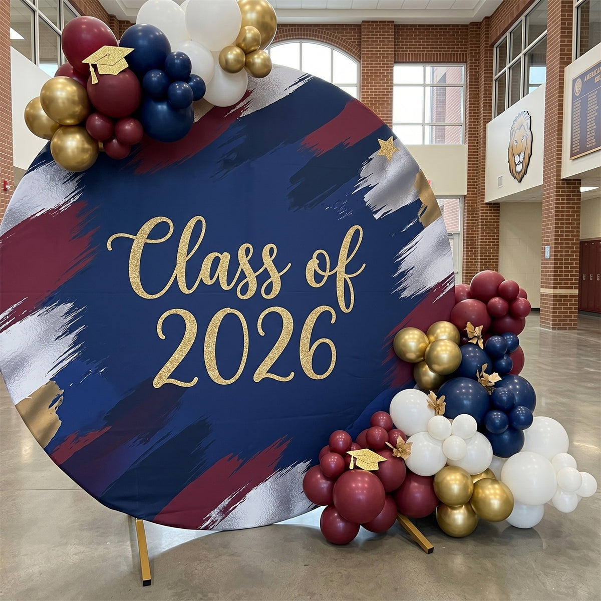 Round Design For Graduation Graduation Round Backdrop Cover Navy Red Gold Brush Grad Graduation Ro