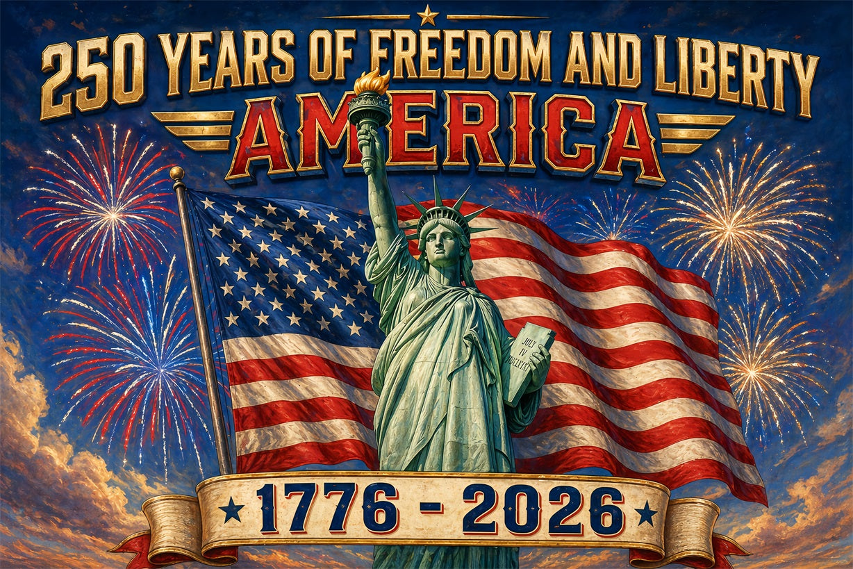 American Flag Backdrop 250th Anniversary Freedom and Liberty 1776-2026 Independence Day Celebration Banner ZTT64-52