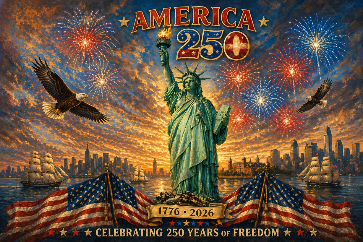 American Flag Backdrop 250th Anniversary Patriotic Fireworks Liberty 1776-2026 Independence Day Celebration Banner ZTT64-55