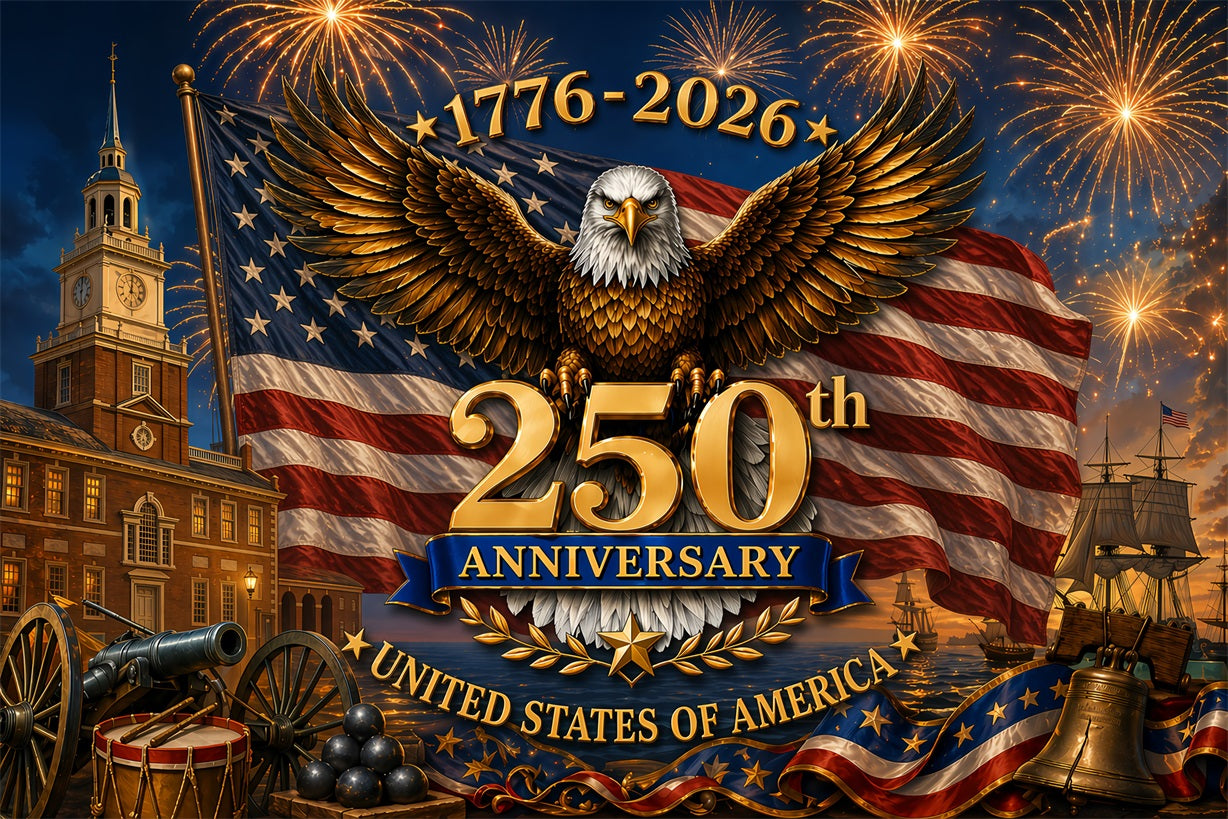 American Flag Backdrop Eagle Battlefield Legacy Tribute Happy 4th of July 250 Years of Freedom Backdrop ZTT64-57