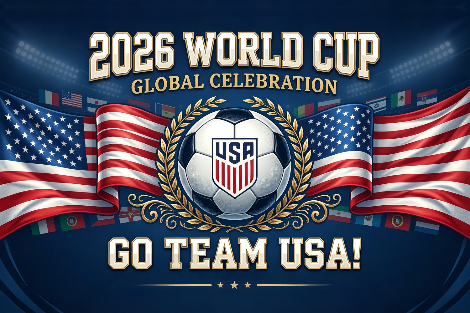 International Soccer Fan Backdrop Patriotic Flag Crest Stadium Lights Soccer Backdrop ZTT64-61
