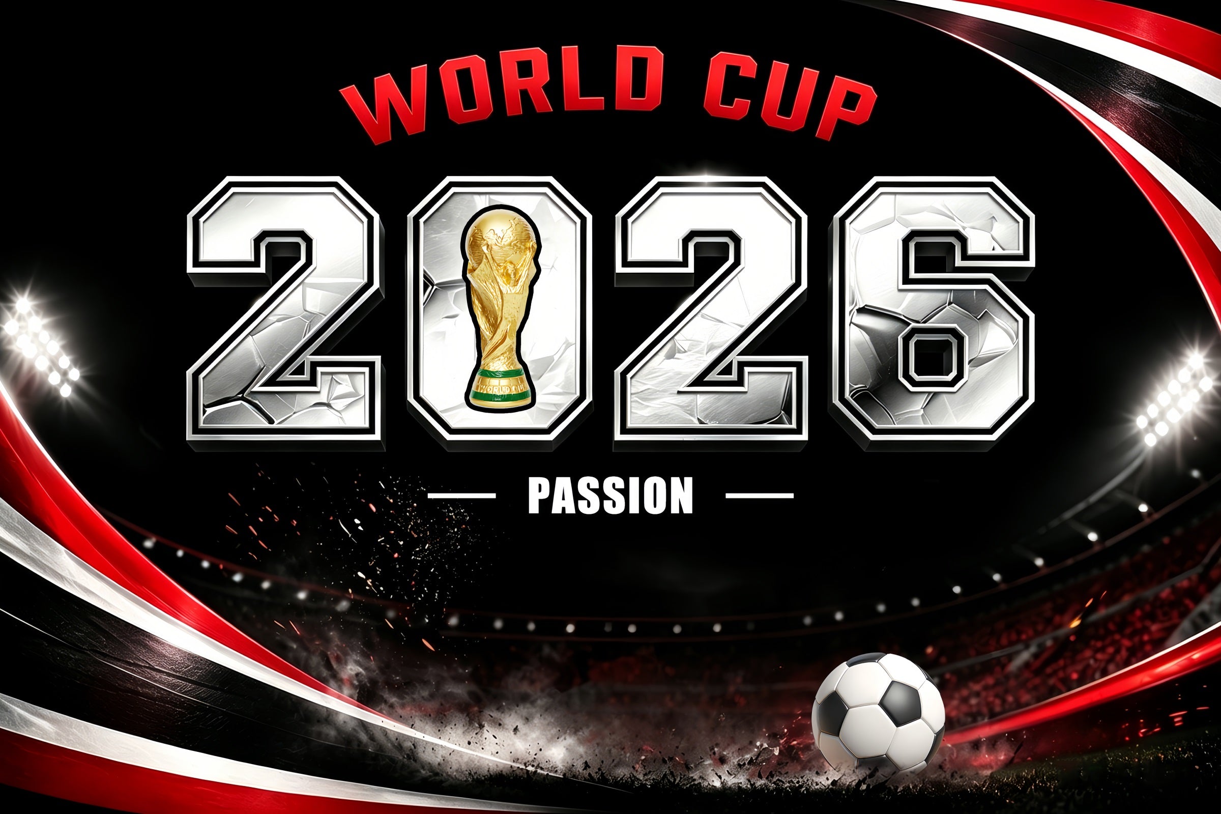 International Soccer Fan Backdrop Metallic Trophy Number Spotlight 2026 Soccer Party Backdrop ZTT64-62