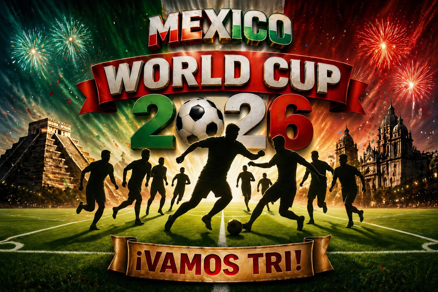 International Soccer Fan Backdrop Mexico Fireworks Pyramid International Soccer Celebration Backdrop ZTT64-64