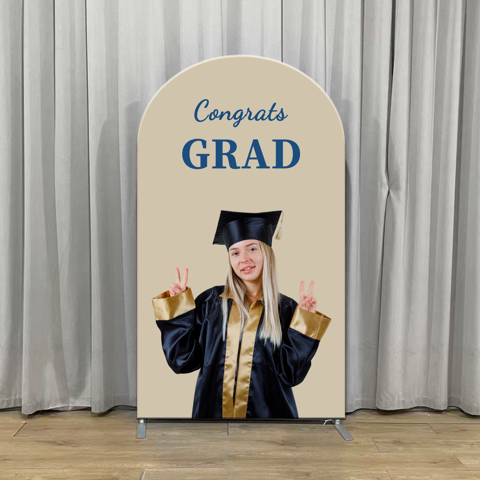 Graduation Arch Backdrop With Photo Beige Blue Custom Grad Custom Photo Graduation Arch Backdrop ZTT64-8