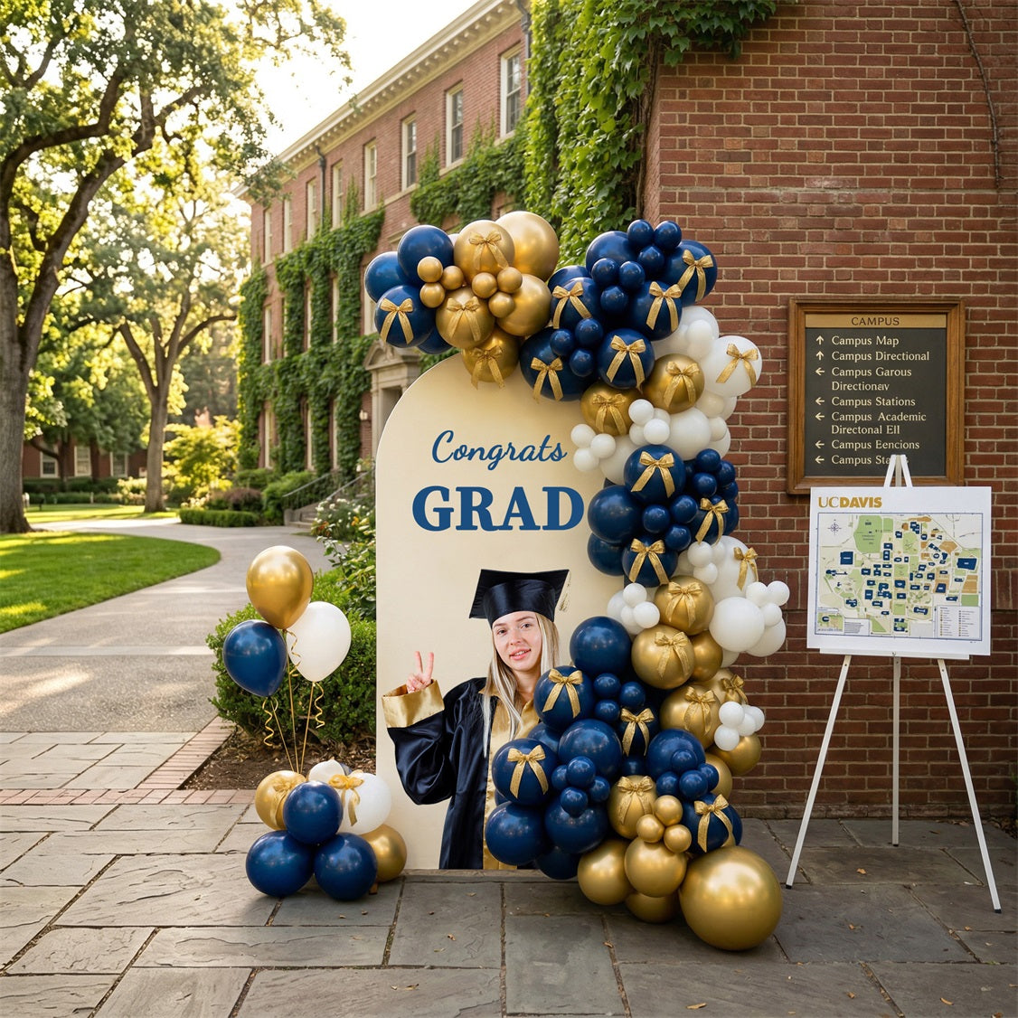 Graduation Arch Backdrop With Photo Beige Blue Custom Grad Custom Photo Graduation Arch Backdrop ZTT64-8