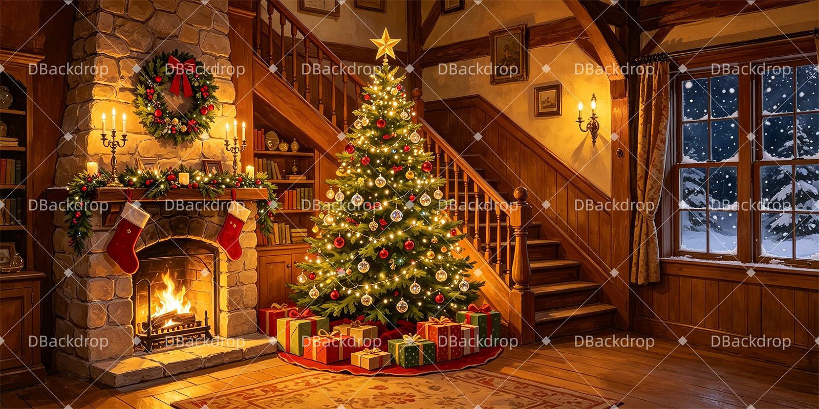Christmas Stage Backdrops Cozy Hearth Theater Backdrops ZTT66-T109