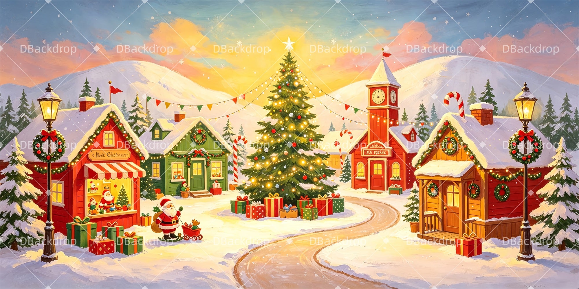 Christmas Stage Backdrops Santa Village School Play Backdrops ZTT66-T111